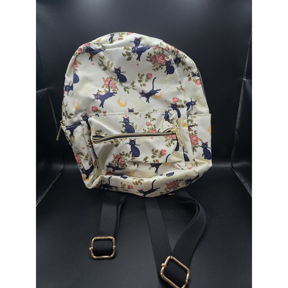 Sailor Moon Luna Floral Mini Backpack Black Cat Cream Gold Hardware Small